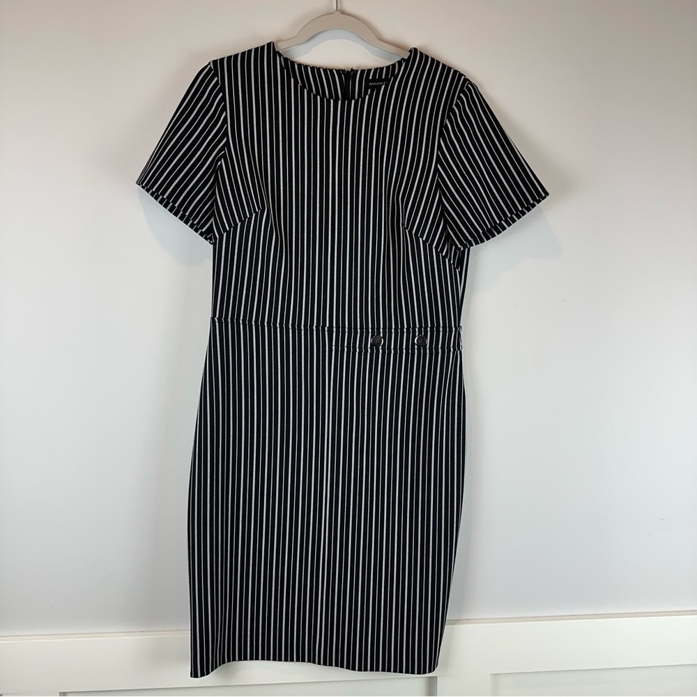 Banana Republic Black White Pinstripe Sheath Workwear Career Office Dress 10